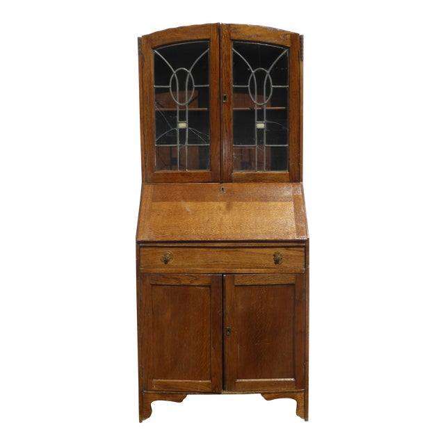 Antique Oak French Country Hutch Storage Curio Cabinet With Desk Chairish