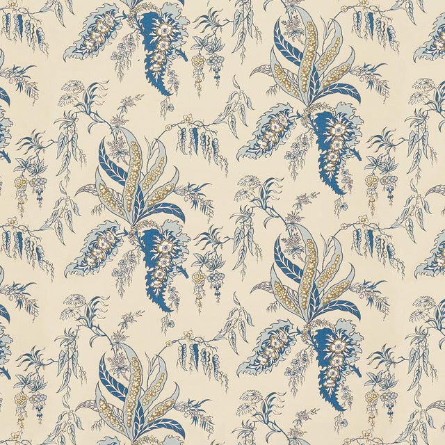SAMPLE - Schumacher Apolline Botanical Wallpaper In Siel & Marine For Sale