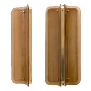 Big Curved Amber Murano Glass and Brass Wall Sconces, 2000, Set of 2 For Sale