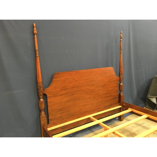Traditional Traditional King Size Mahogany Rice-Carved Poster Bed by Leighton Hall - Showroom Sample For Sale - Image 3 of 8