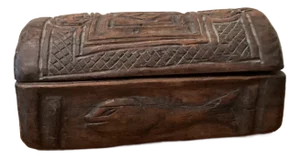 Antique Carved Wood Jewelry Letters Keepsake Box With Letters and Fish Carving