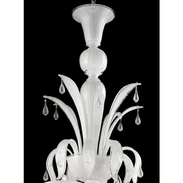 Contemporary Venetian White “Ca’ Rezzonico” Murano Glass Chandelier With Transparent Little Drops. For Sale - Image 3 of 6