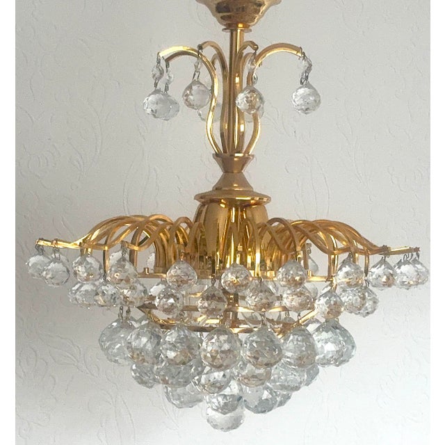 Brass and Crystal Ball 4-Light Chandelier, 1980s For Sale - Image 4 of 15