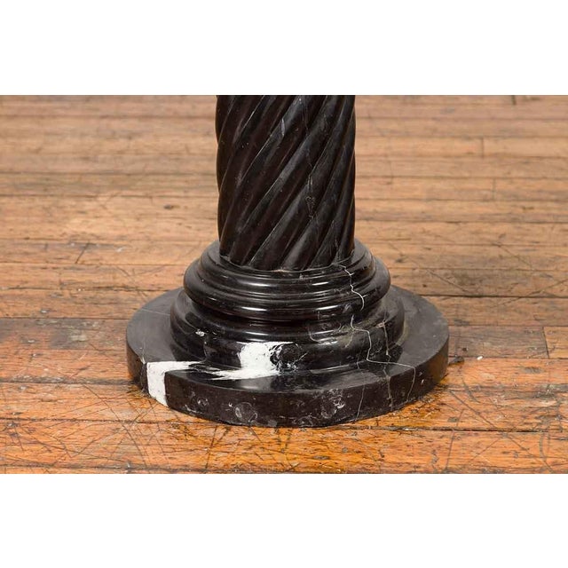 Pair of Black Carrara Marble Twisted Pedestals with Bronze Corinthian Capitals For Sale In New York - Image 6 of 15
