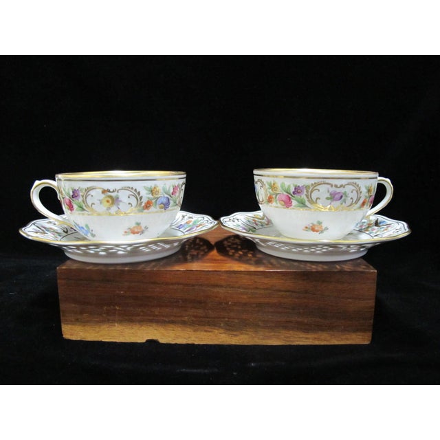 Dresden Schumann Bavaria Chateau Flower Cup & Reticulated Saucer Set of 5 For Sale In Portland, OR - Image 6 of 13