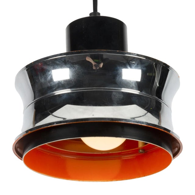 Mid-Century Modern Scandinavian Orange Pendant Lamp in Chrome For Sale - Image 3 of 5