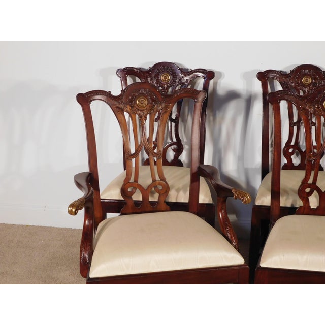 Set of 8 Maitland Smith Mahogany Chinese Chippendale Medallion Dining Chairs For Sale - Image 14 of 16