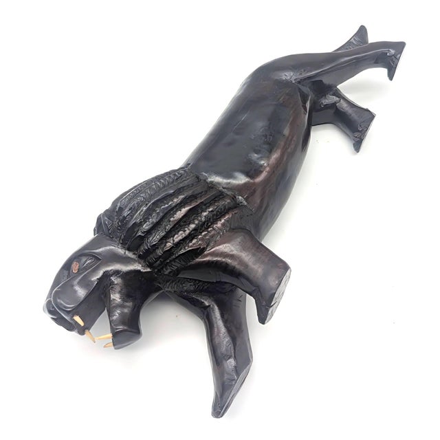 Wood Mid 20th Century Kenyan Hand Carved Wood Lion For Sale - Image 7 of 12