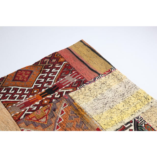 Textile Handwoven Vintage Turkish Kilim Patchwork Hallway Runner – Bold Motifs, Timeless Texture -2' 10'' X 10' 3'' For Sale - Image 7 of 12