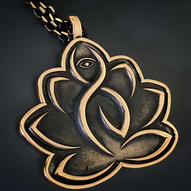 Bronze Hope Lotus Flower Protective Chain Necklace For Sale - Image 8 of 9