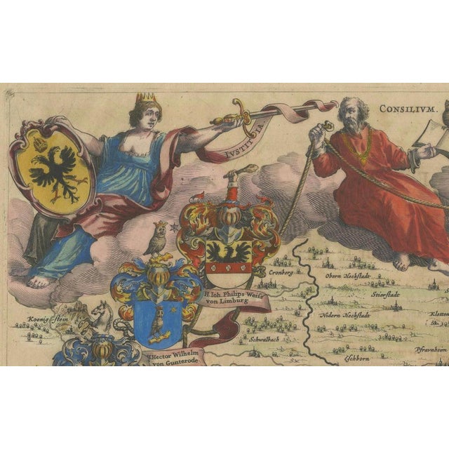 Engraved Map of Frankfurt with Decorative Coats of Arms from Blaeus, 1663 For Sale - Image 3 of 10