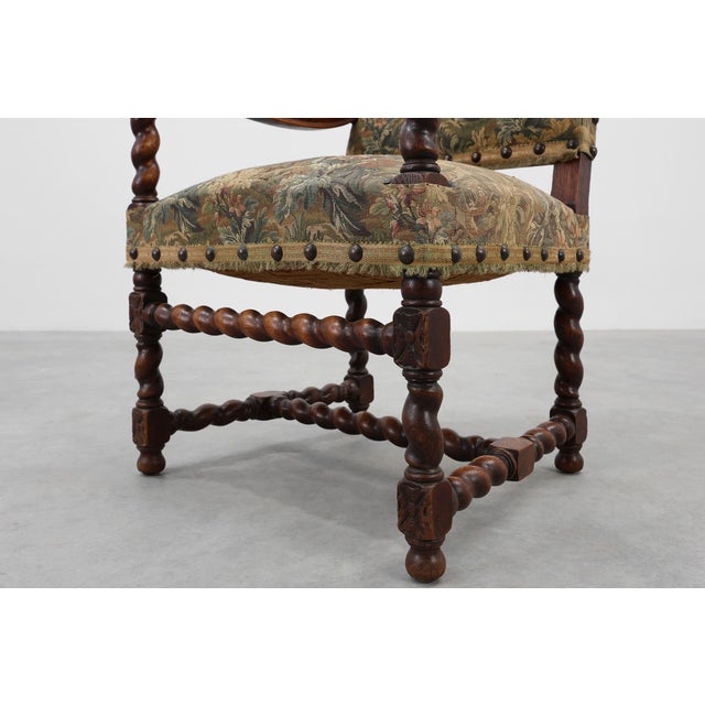 Wood Antique 17th Century Walnut Armchair with Tapestry Upholstery, United Kingdom For Sale - Image 7 of 14