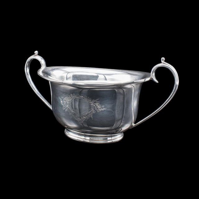 Antique Sugar Dish & Creamer Duo, English Silver Plate, Coffee Service Set, 1920 For Sale - Image 4 of 12