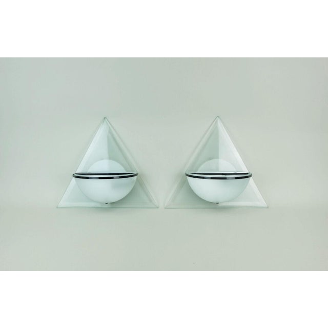 Italian Wall Lamps Lamperti Model Illo in Etched Glass and Metal, 1980s, Set of 2 For Sale - Image 9 of 11