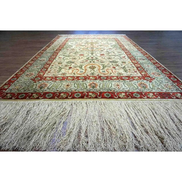 1950s Handmade Vintage Turkish Hereke Silk Prayer Rug 3.9' X 5.9' For Sale - Image 11 of 12