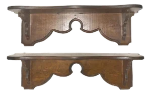 Antique Arts & Crafts Wall Shelves – 1920s Primitive Wood Brackets, Set of Two