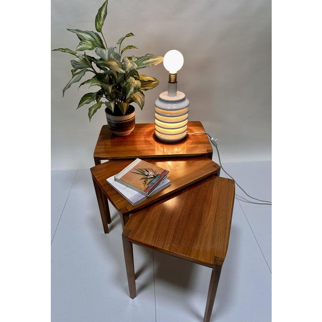 Scandinavian Sculptural Table Lamp in Slatted Metal with Illuminated Base, Denmark, 1960s For Sale - Image 9 of 18