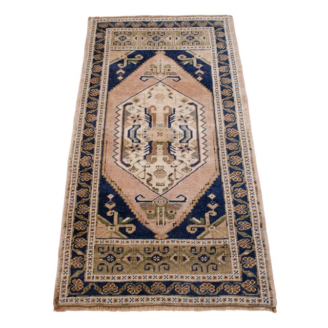 1970s Vintage Turkish Rug Hand Made Small Rug Doormat -1′9″ × 3′4″ For Sale - Image 6 of 12