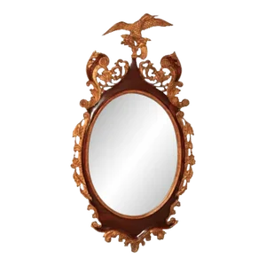 Antique Chippendale Style Mahogany and Giltwood Mallard Duck Oval Wall Mirror