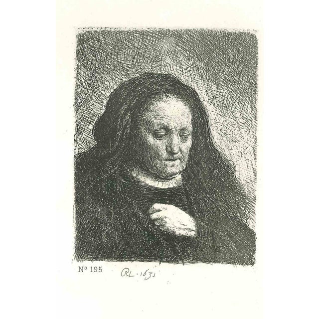 After Rembrandt, The Artist's Mother with Her Hand, Etching, 19th Century For Sale - Image 3 of 3