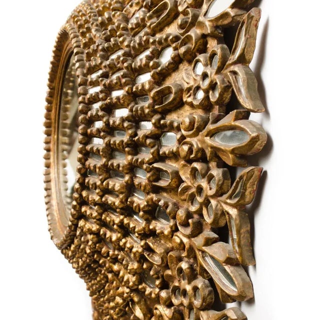 1970s Round Segmented & Carved Giltwood Wall Mirror in the Manner of Line Vautrin, C 1970. For Sale - Image 5 of 12