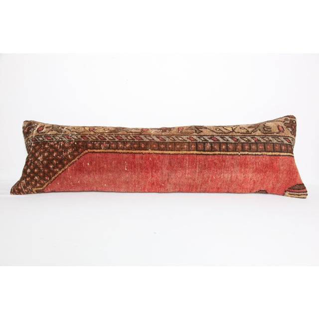 Art Deco Handwoven Decorative REd&Brown Tone Lumbar Rug Pillow Cover -13'' X 44'' For Sale - Image 3 of 9