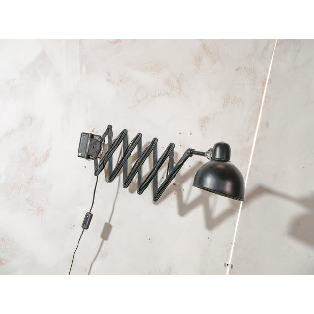 Bauhaus Industrial Black Scissor Wall Lamp with Extendable Harmonica from Adem, Netherlands, 1940s For Sale - Image 3 of 13