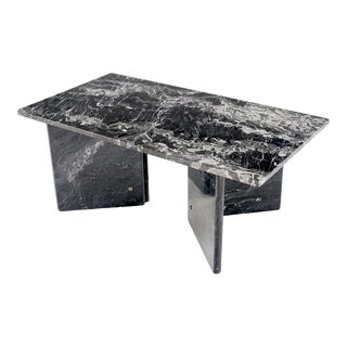 Italian Black Marble Top Double Pedestal Base Rectangle Coffee Table For Sale