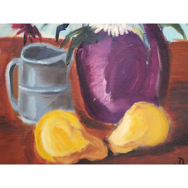 Mid-Century Modern Vintage Signed D. Genereux Floral Still Life – Framed Oil Painting on Canvas For Sale - Image 3 of 8