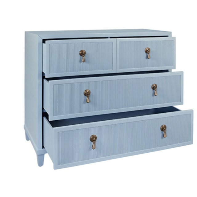 Contemporary Matthew Izzo Home Pascal Light Blue Lacquer Three Drawer Chest With Antique Brass Hardware For Sale - Image 3 of 8