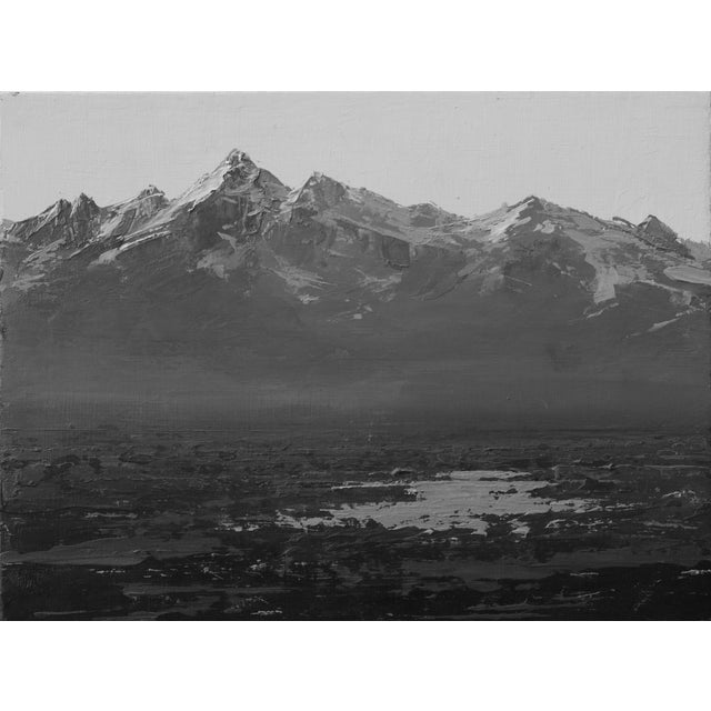 Above Plain by Todd Carpenter | Oil on Board Landscape of mountains and a plain below For Sale