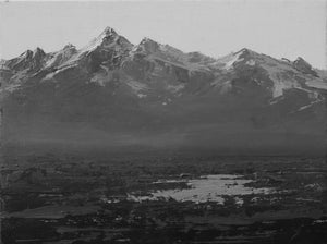 Above Plain by Todd Carpenter | Oil on Board Landscape of mountains and a plain below
