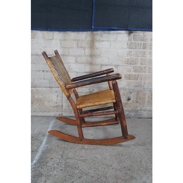 Mid 20th Century Primitive Old Handmade Hickory Rattan Woven Rocking ...