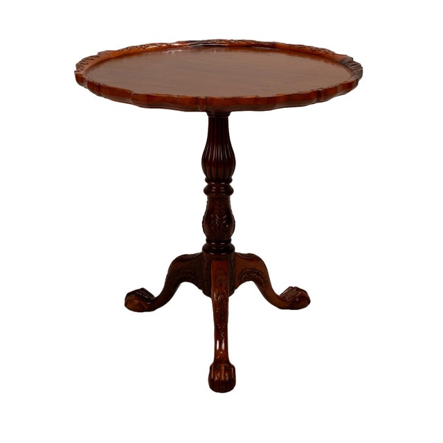 English Vintage English Georgian Chippendale Mahogany Pie Crust Tilt Top Tea Card Table For Sale - Image 3 of 12