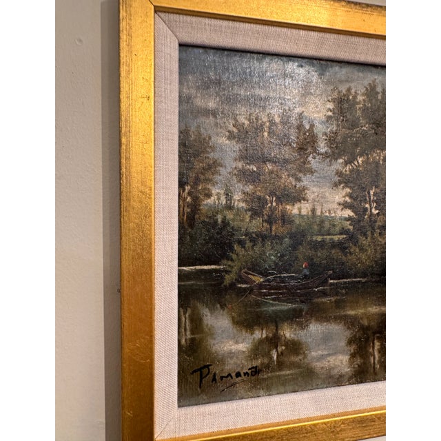 19th Century French Oil on Canvas Man in Boat For Sale - Image 4 of 7