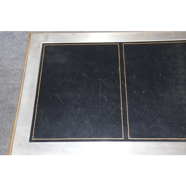 Silver Stunning 1960's Louis XVI Style John Vesey Steel and Bronze Writing Desk Leather For Sale - Image 8 of 18