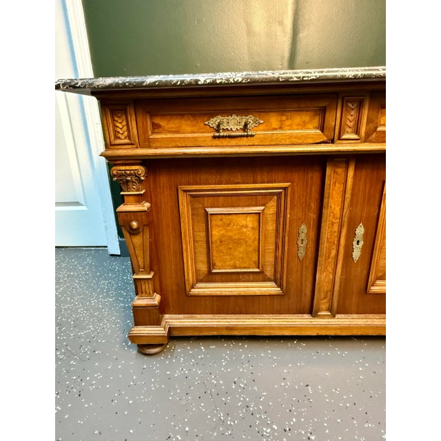 French French Antique Marble Top Walnut Sideboard For Sale - Image 3 of 12