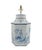 A pair of exported British hand-painted blue and white Chinoiserie tea cans hexagonal table lamps. This pair of table...