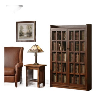 Mission Oak Corner Bookcase / Cabinet - Walnut For Sale