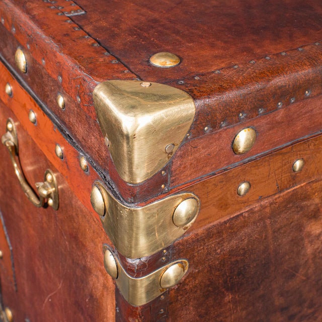 Pair of Late Vintage Luggage Trunks, English Leather, Brass, Storage, Nightstand For Sale - Image 10 of 12