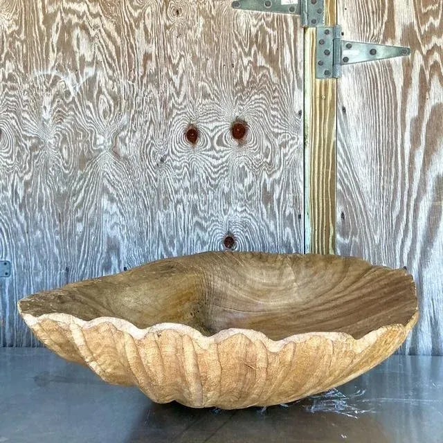 Vintage Coastal Monumental Hand Carved Gigas Clam Shell For Sale - Image 11 of 12