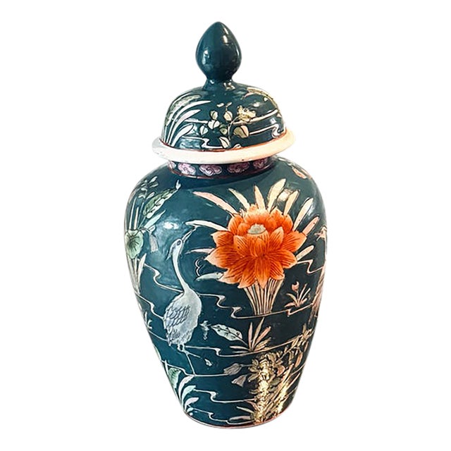 Mid-20th Century Chinese Porcelain Vase With Crane and Lotus Motifs For Sale