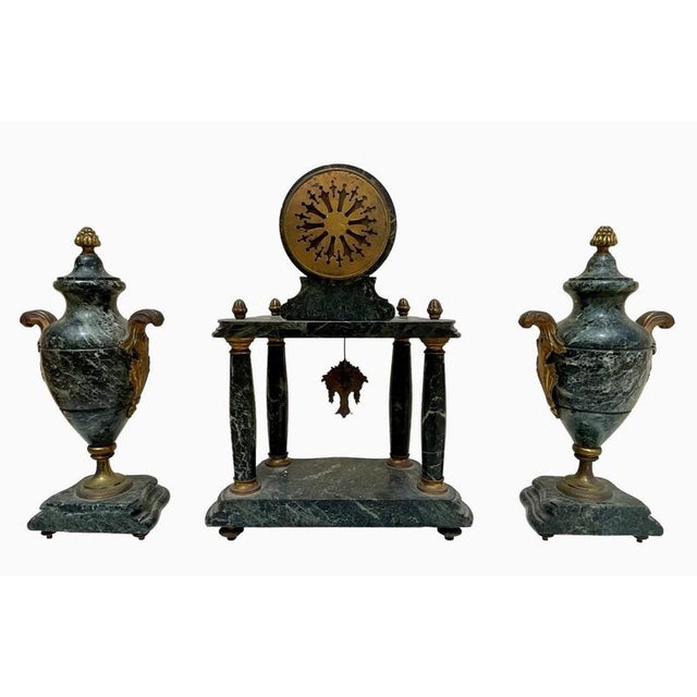 Louis XVI Marble Clock Set, Set of 3 For Sale - Image 9 of 13