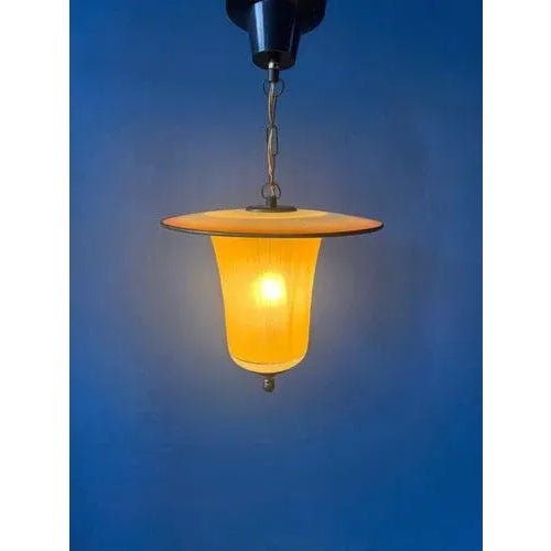 Vintage Glass and Brass Lantern Pendant Lamp, 1950s For Sale - Image 11 of 11