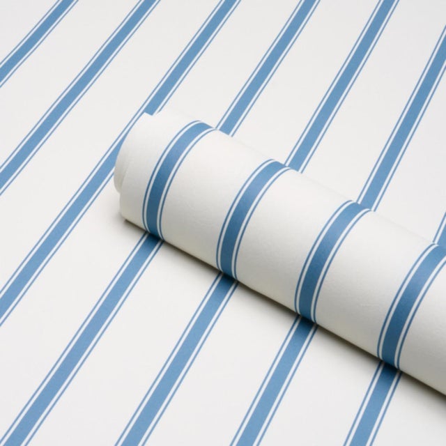 Schumacher Schumacher Westerly Stripe Wallcovering In Blue For Sale - Image 4 of 6