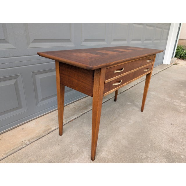 Mid-Century Modern Mid-Century Modern Lane Walnut and Burl Console Table For Sale - Image 3 of 6