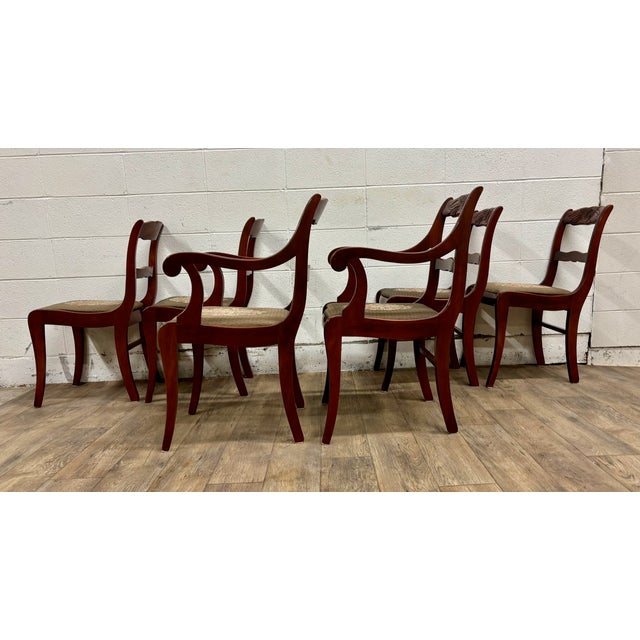 Brown Vintage Mahogany Rose Back Regency Style Ladderback Dining Chairs - Set of 6 For Sale - Image 8 of 9