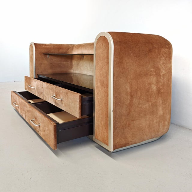 Vintage Space Age Chest of Drawers in Suede with Glass Shelf, 1970s For Sale - Image 7 of 18