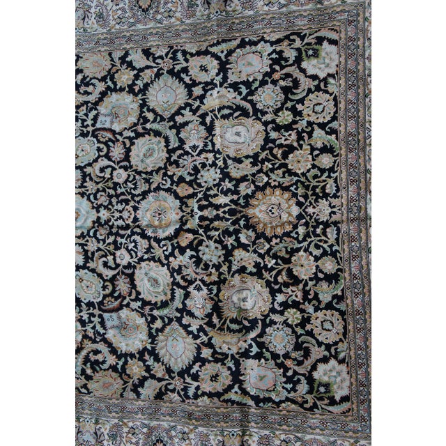 Vintage Oriental Floral All Over Wool & Silk Geometric Black Lotus Area Rug 8' For Sale - Image 6 of 12