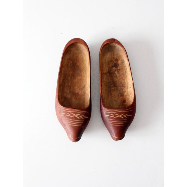 Wood Vintage Folk Art Carved Wood Clogs For Sale - Image 7 of 12